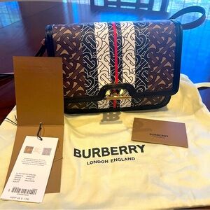 Burberry Bridle Brown Monogram Small E-Canvas TB Shoulder (or Crossbody) Bag